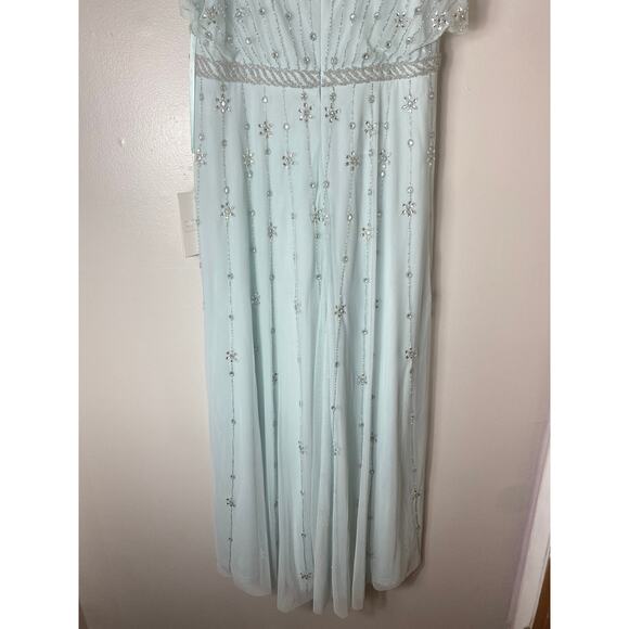 NWT MAC DUGGAL DRESS 14 BLUE V NECK EMBELLISHED FLUTTER SLEEVE A LINE GOWN 9223 - Picture 9 of 15